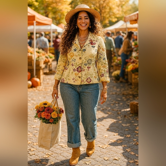 Vintage Y2K XL Embroidered Tapestry Floral Bohemian Shacket Jacket - Picture 1 of 7